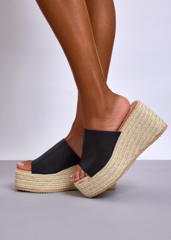 Black Espadrille Wedge Sliders 1