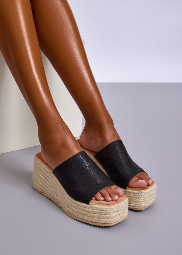 Black Espadrille Wedge Sliders 2