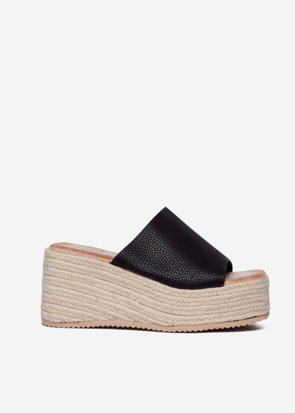 Black Espadrille Wedge Sliders 3