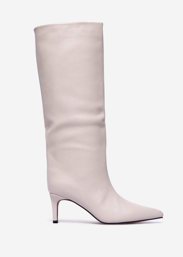 Beige Stiletto Knee-High Boots 3