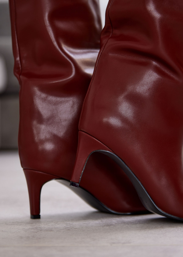 Wine Red Stiletto Knee-High Boots 2