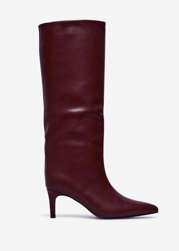 Wine Red Stiletto Knee-High Boots 3