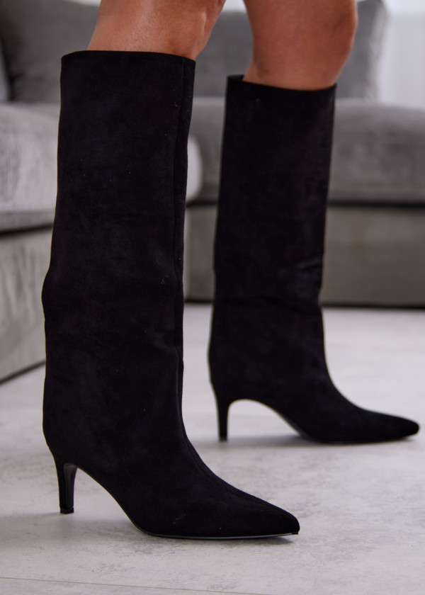 Black Suede Stiletto Knee-High Boots 4