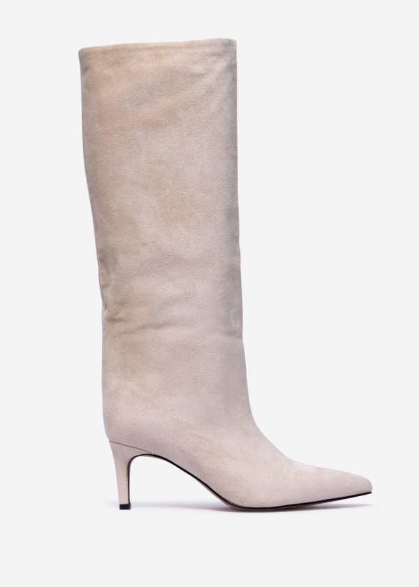 Beige Suede Stiletto Knee-High Boots 3