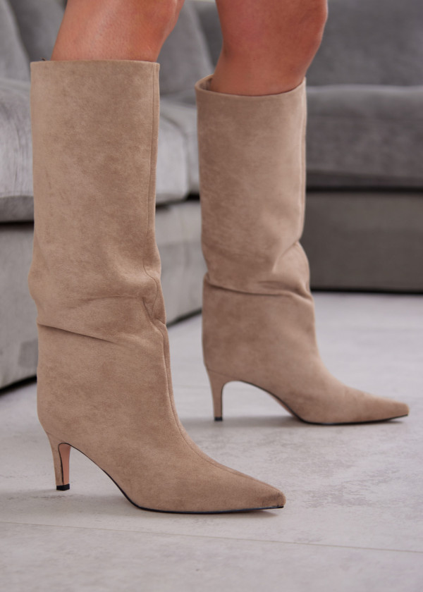 Khaki Suede Stiletto Knee-High Boots 4