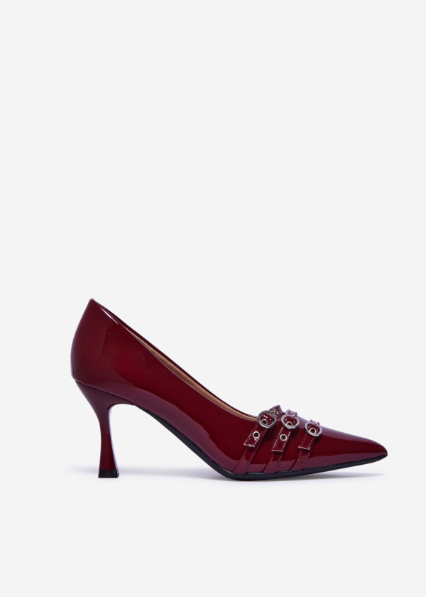 Wine Patent Buckle Strap Court Heels 3
