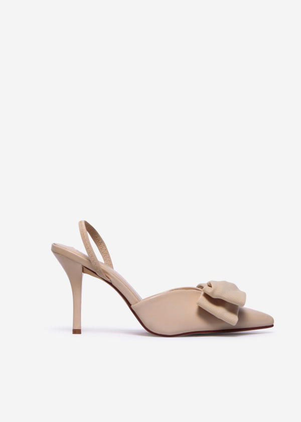 Beige Slingback Heels with Bow Detail 2