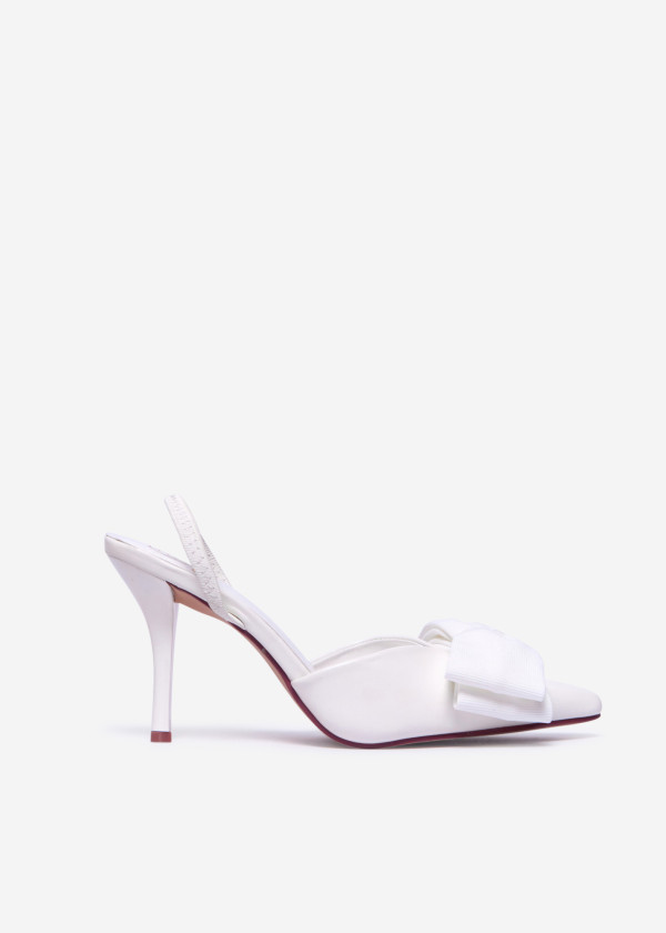 White Slingback Heels with Bow Detail 2