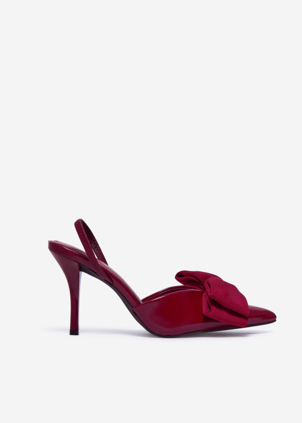 Wine Slingback Heels with Bow Detail 3