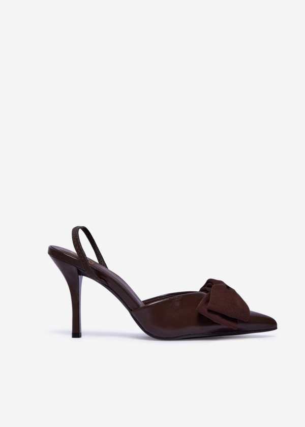 Brown Slingback Heels with Bow Detail 3