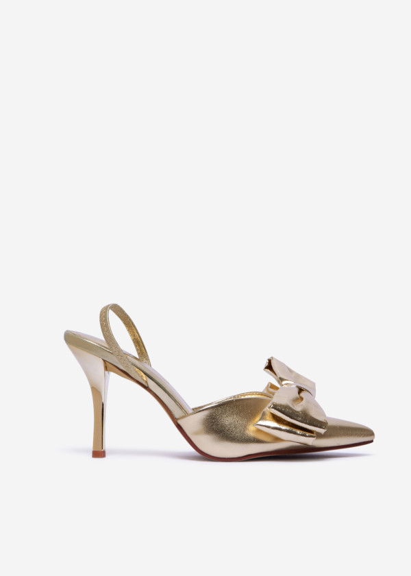 Gold Bow Slingback Stiletto Heels 2