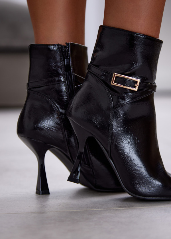 Black Stiletto Heel Ankle Boots with Buckle 2