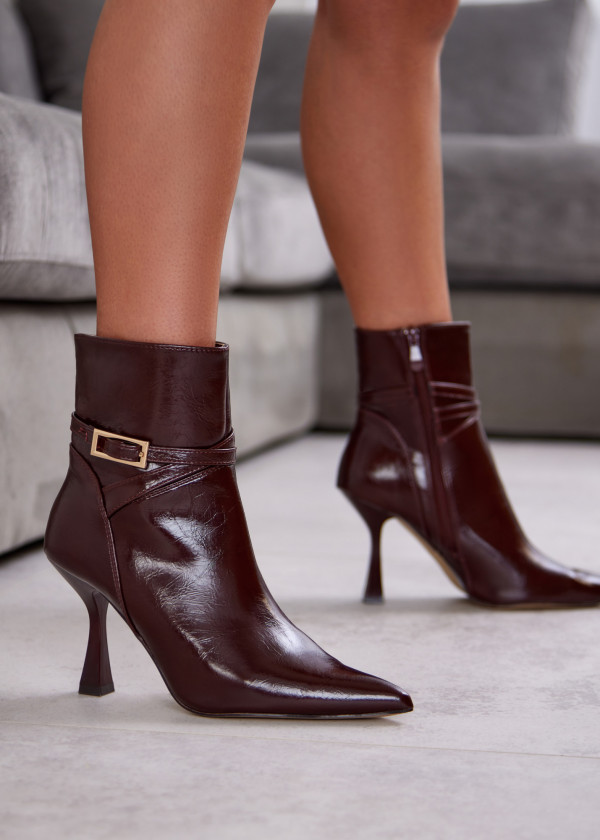 Wine Ankle Boots with Stiletto Heel and Buckle 4