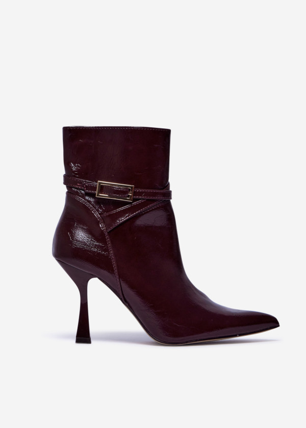 Wine Ankle Boots with Stiletto Heel and Buckle 3