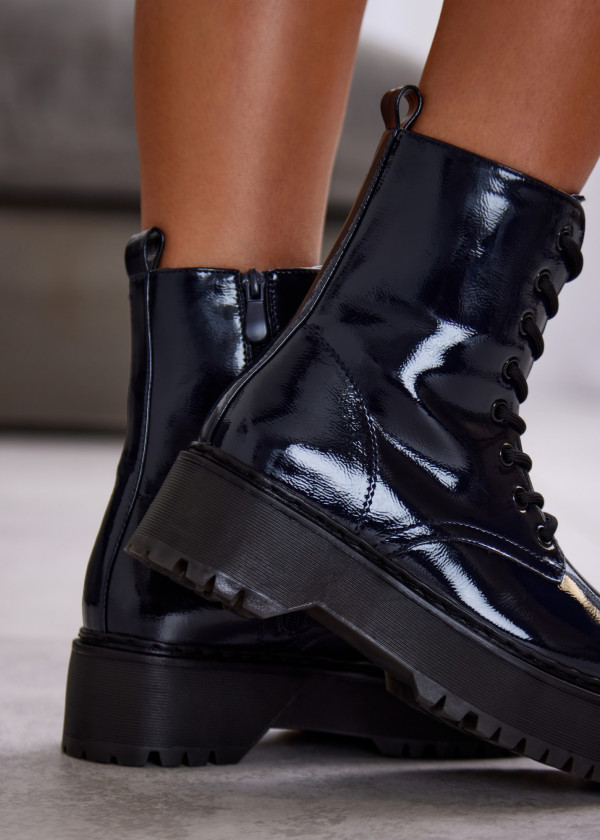 Navy Patent Lace-Up Platform Boots 2