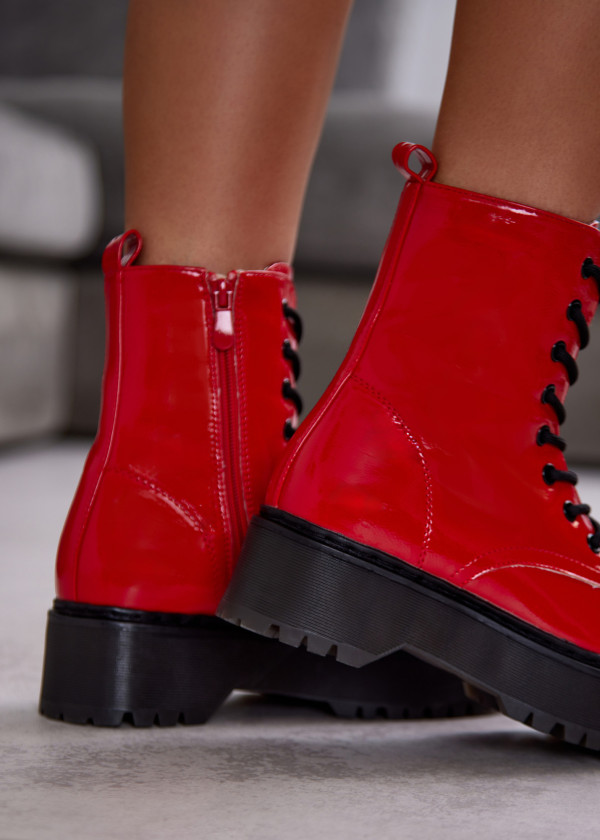 Red Patent Lace-Up Platform Boots 2