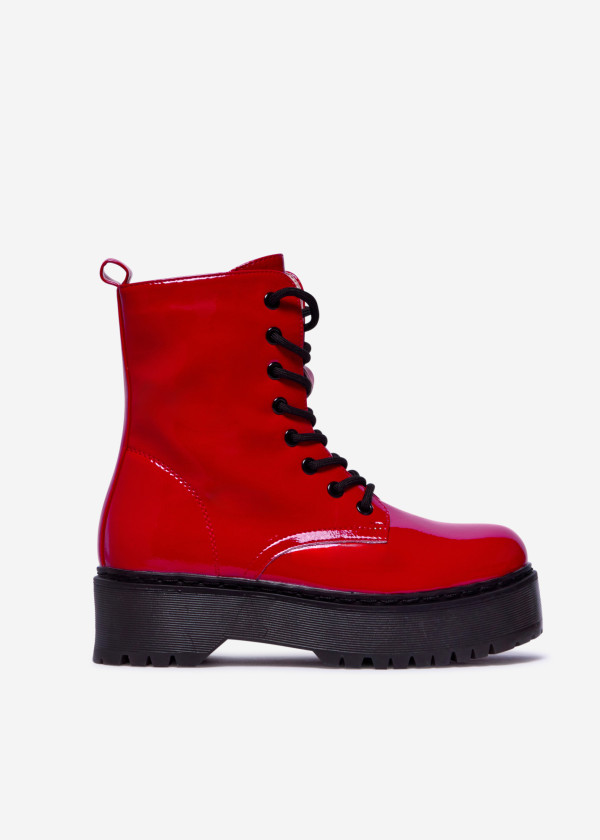 Red Patent Lace-Up Platform Boots 3
