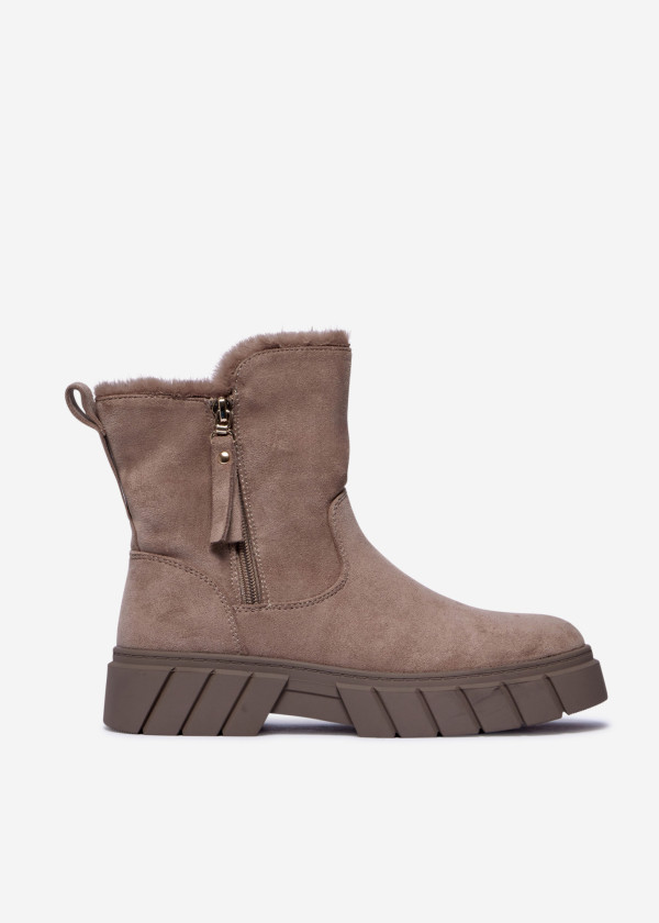 Khaki Warm Ankle Boots with Chunky Sole and Side Zipper 3