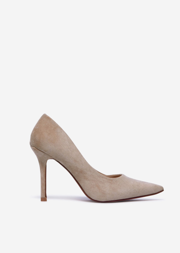 Beige Suede Pointed Toe High Heel Pumps 3