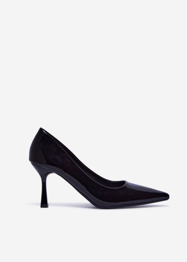 Black Patent Pointed Toe Pumps with Mid Stiletto Heel 3
