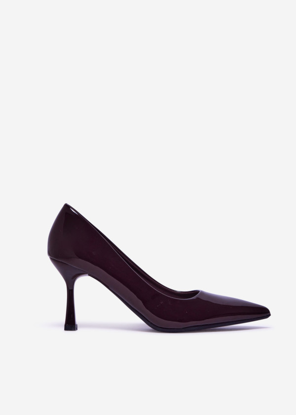 Brown Patent Pointed Toe Pumps with Mid Stiletto Heel 3