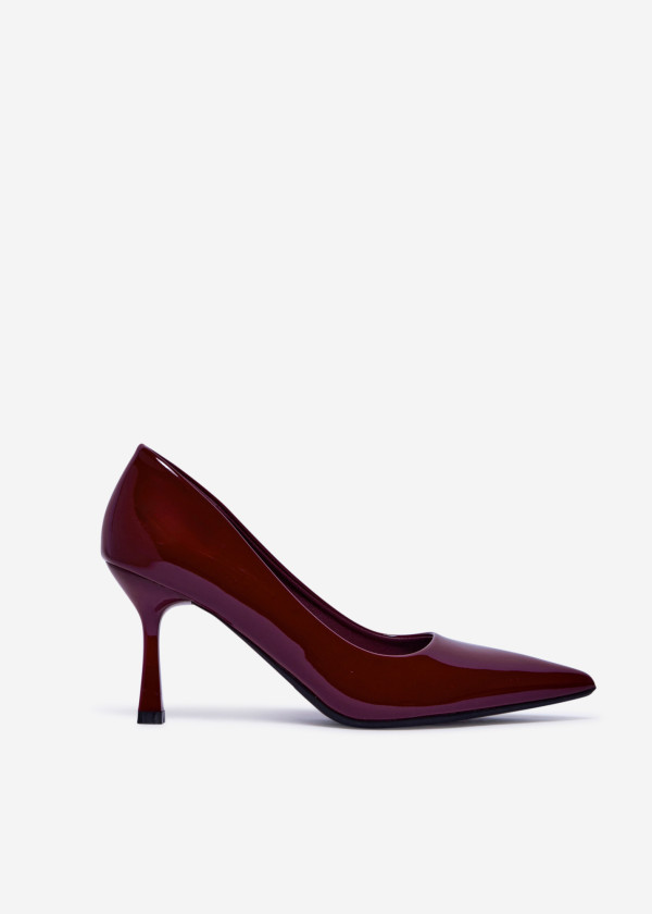 Wine Patent Pointed Toe Pumps with Mid Stiletto Heel 3