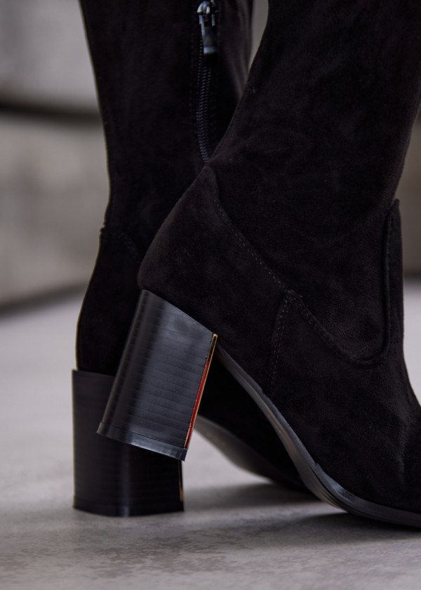 Black Suede Over-the-Knee Boots with Block Heel 2