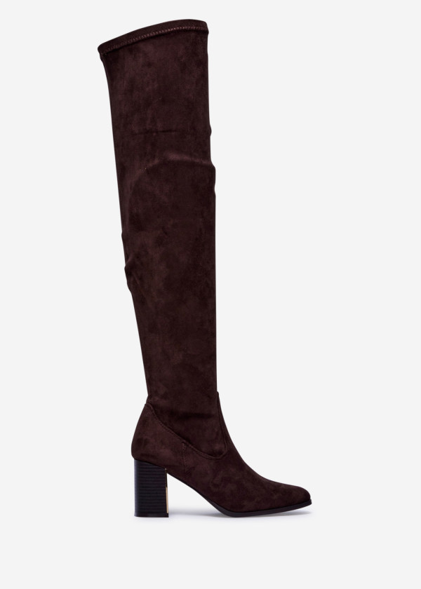 Brown Suede Over-the-Knee Boots with Block Heel 2
