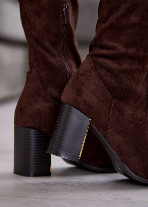 Brown Suede Over-the-Knee Boots with Block Heel 3