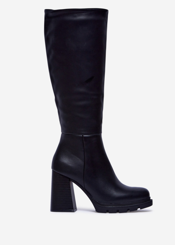 Black Knee-High Platform Boots with Block Heel 3