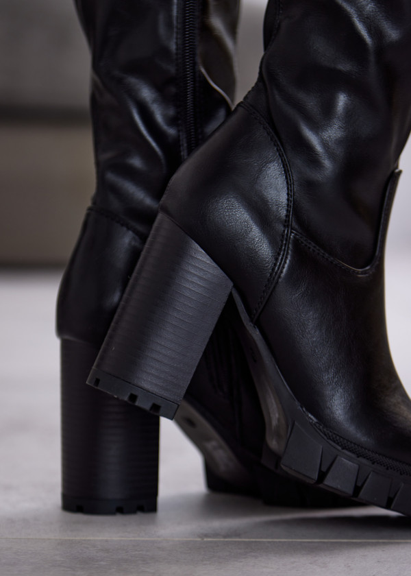 Black Knee-High Platform Block Heel Boots 2
