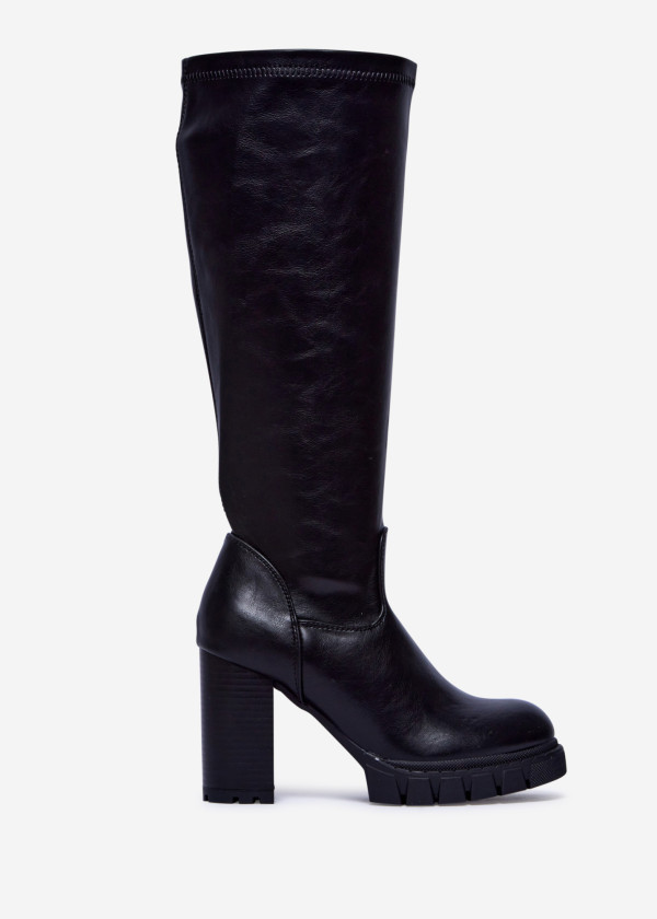 Black Knee-High Platform Block Heel Boots 3