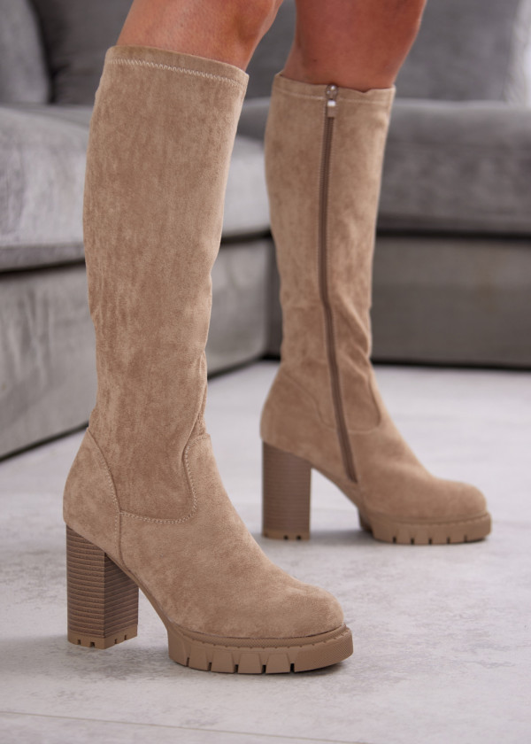 Khaki Knee High Platform Block Heel Boots