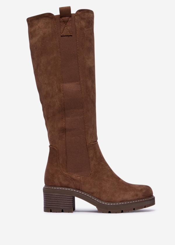 Tan Suede Knee-High Boots with Block Heel 3