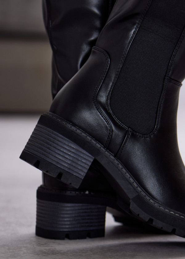 Black Knee-High Boots with Low Block Heel 2