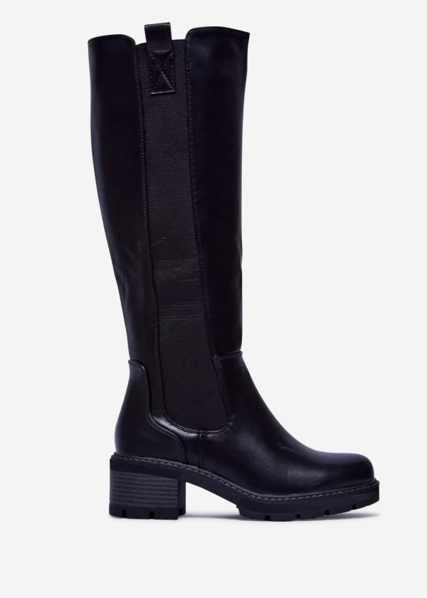 Black Knee-High Boots with Low Block Heel 3