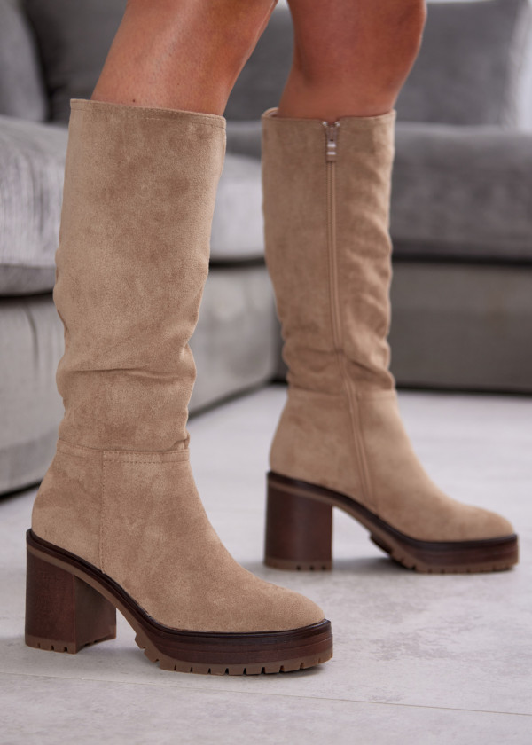 Khaki Knee-High Boots with Block Heel 1