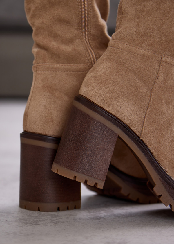 Khaki Knee-High Boots with Block Heel 2