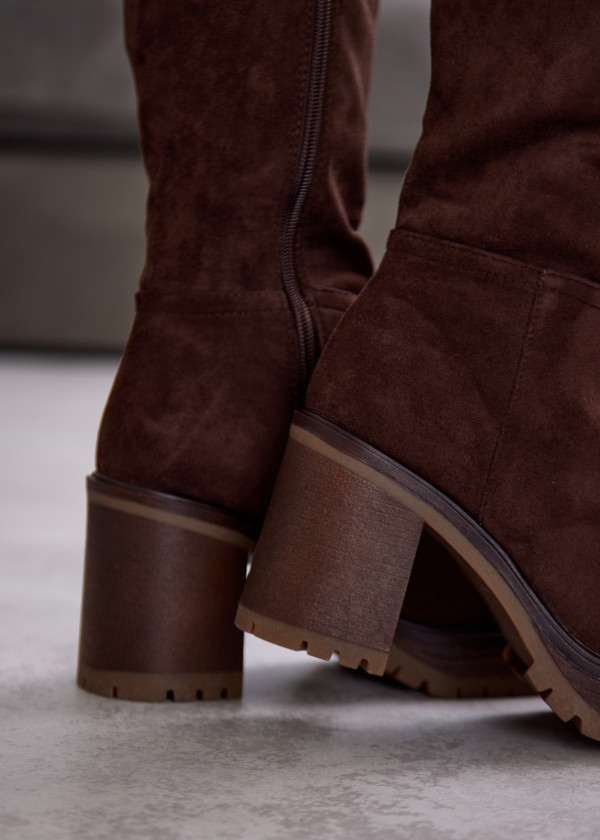 Brown Suede Knee-High Boots with Block Heel 2