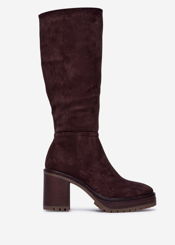 Brown Suede Knee-High Boots with Block Heel 3