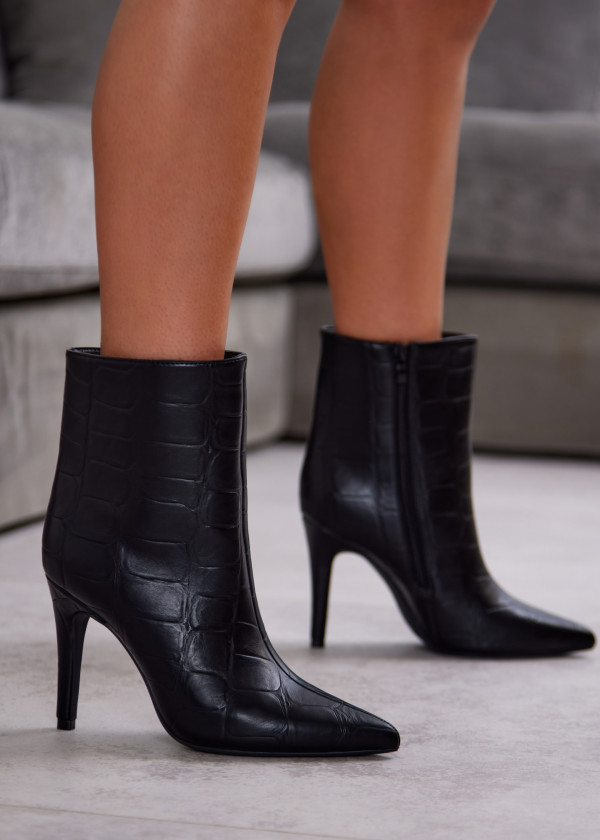 Black Croc-Effect Ankle Boots with Stiletto Heel 4
