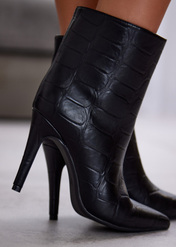 Black Croc-Effect Ankle Boots with Stiletto Heel 2