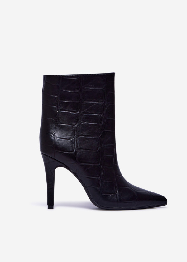 Black Croc-Effect Ankle Boots with Stiletto Heel 3
