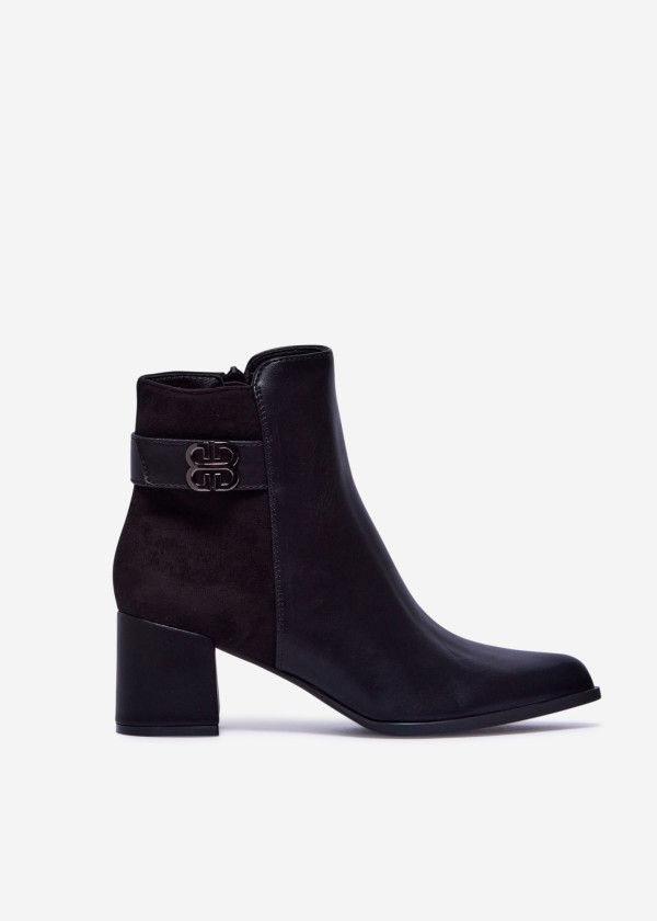 Black Block Heel Ankle Boots with Decorative Buckle 3