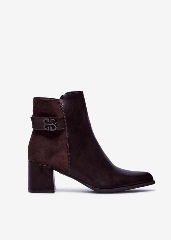 Brown Block Heel Ankle Boots with Decorative Buckle 3