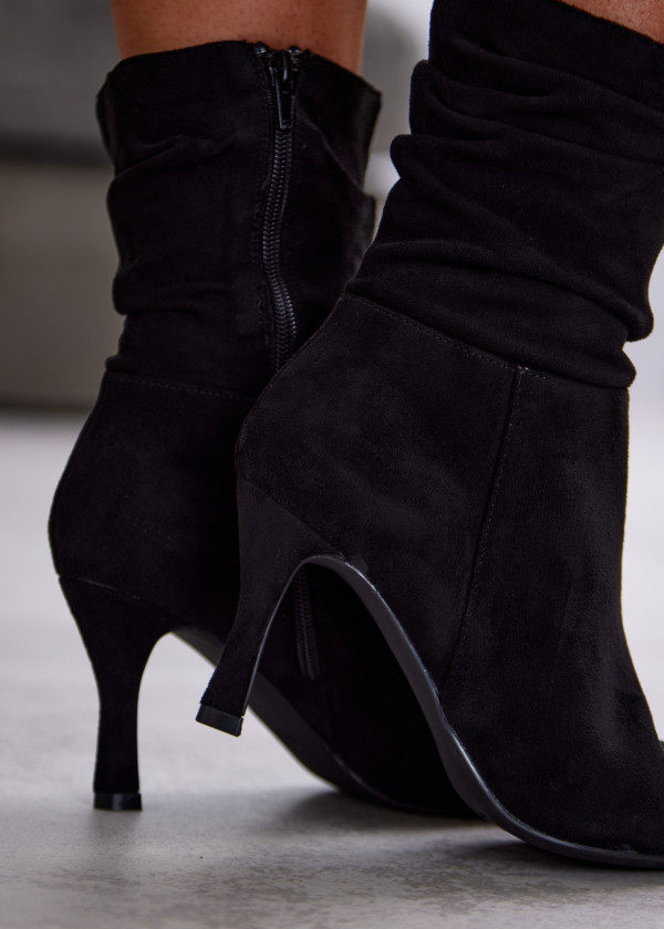 Black Suede Pointed Toe Heeled Ankle Boots 2
