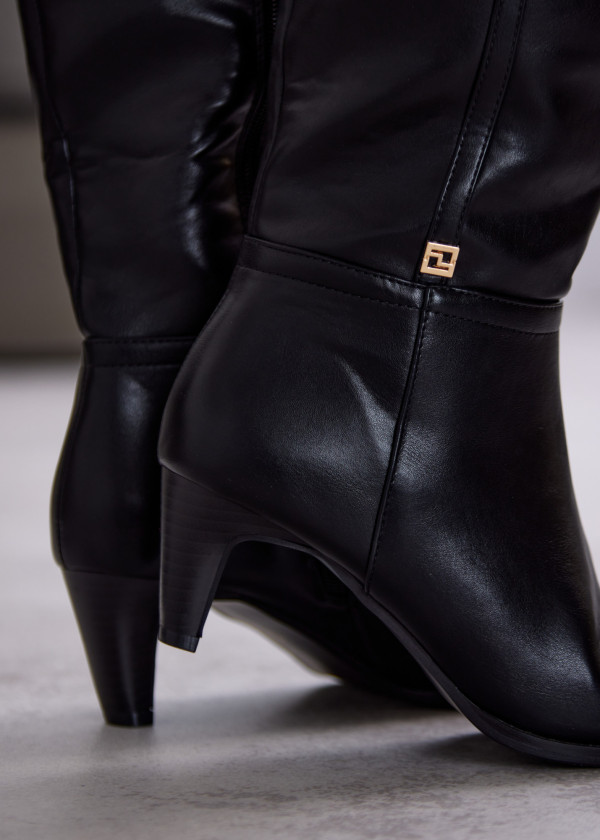 Black Knee-High Boots with Mid Heel and Side Zip 2