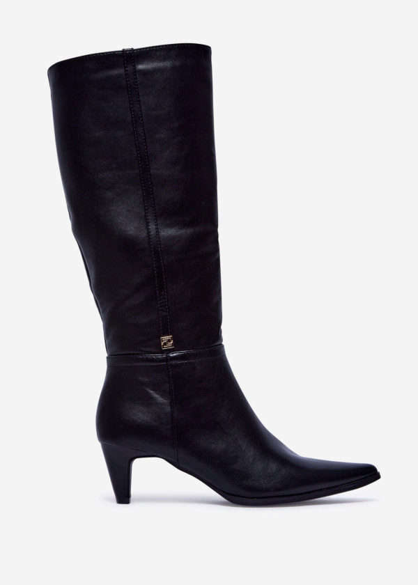 Black Knee-High Boots with Mid Heel and Side Zip 3