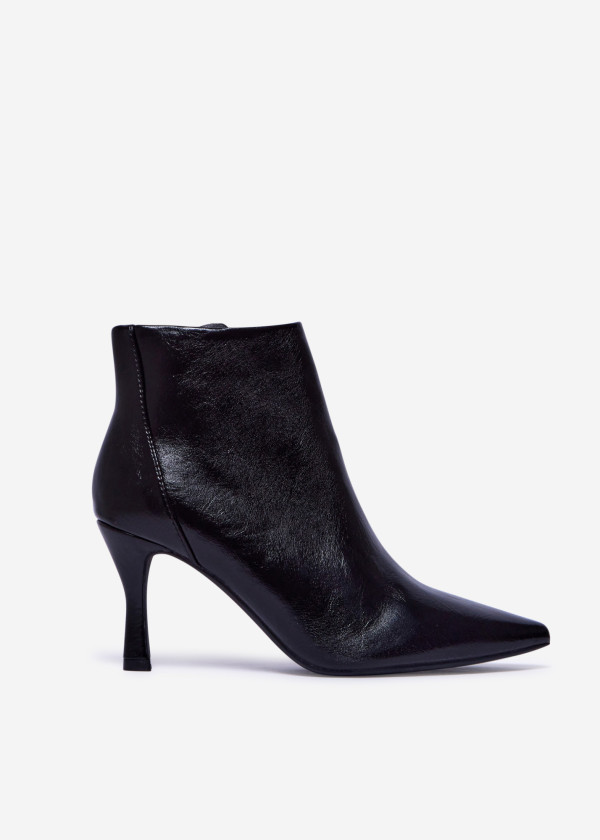 Black Faux Leather Stiletto Ankle Boots 3