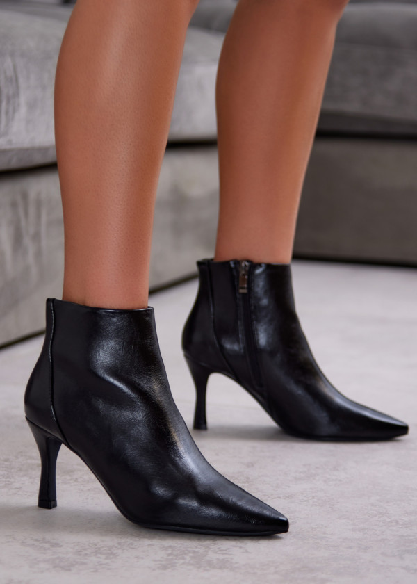 Black Faux Leather Stiletto Ankle Boots